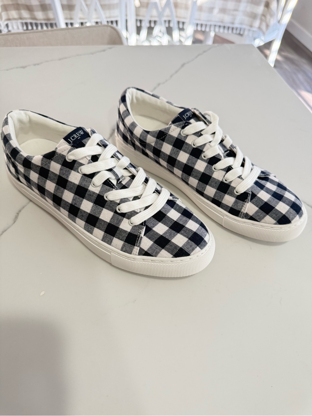 J. Crew Navy Blue & White Gingham Sneakers-NEW!
